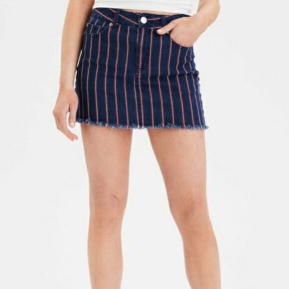 American Eagle Striped Denim Skirt 4 - Picture 1 of 3
